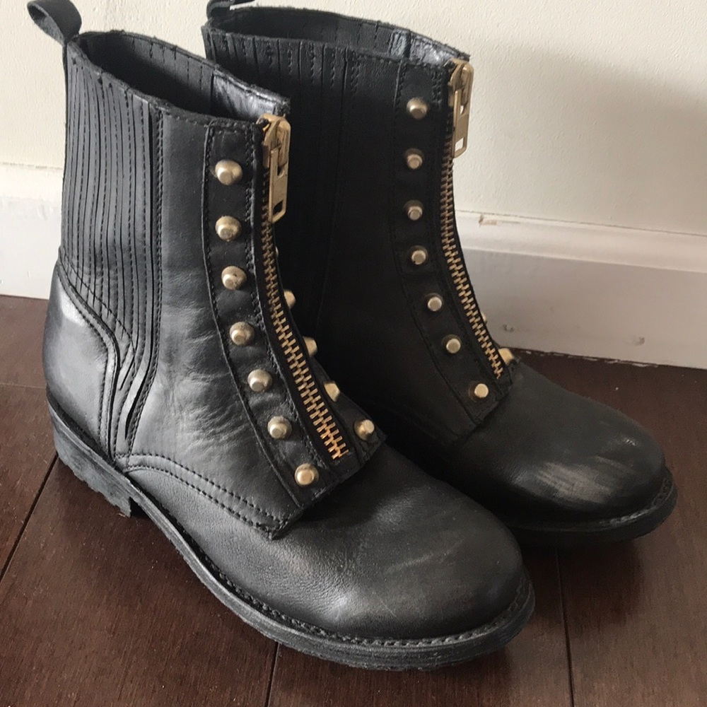ASH black booties with gold zipper and hardware